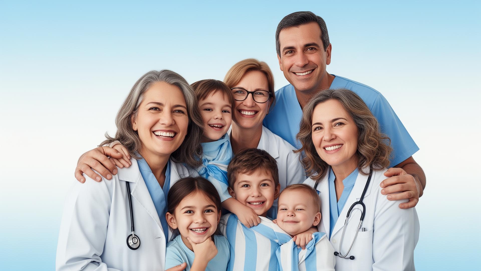 Familia feliz con cobertura de salud